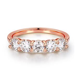Banda de aniversário MOOSEA Moissanite 5 Stone preenchida com ouro rosa 14K
