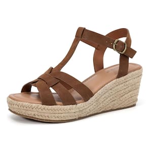 Sandálias Luoika Wide Wedge Platform com alça de tornozelo marrom 12,5 XW