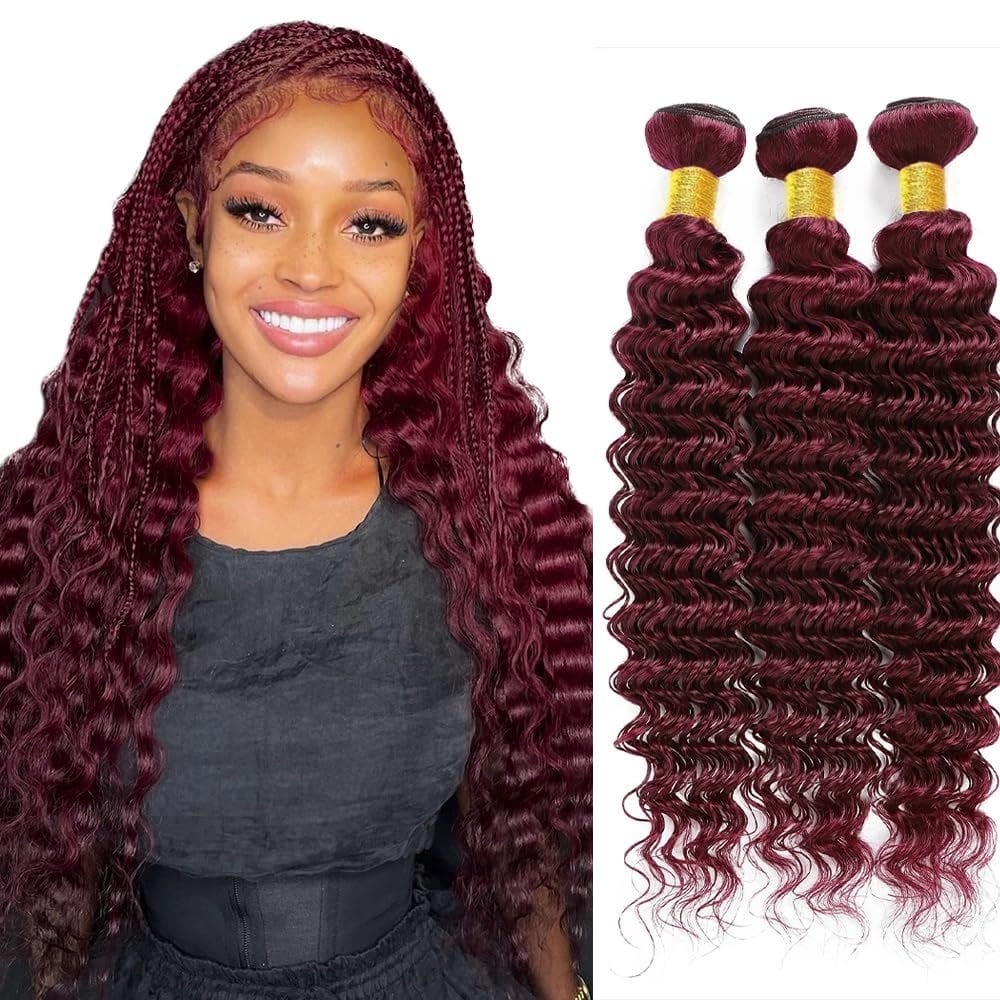 Pacotes de cabelo Vinmdonm 99J Burgundy Deep Wave 20 polegadas x3