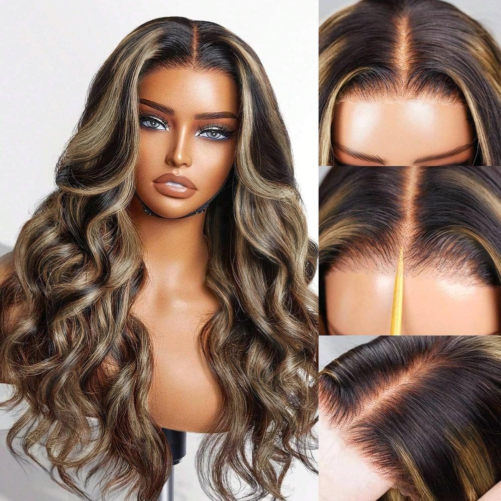 Peruca JKD Highlight Wear and Go, sem cola, cabelo humano de 24 polegadas
