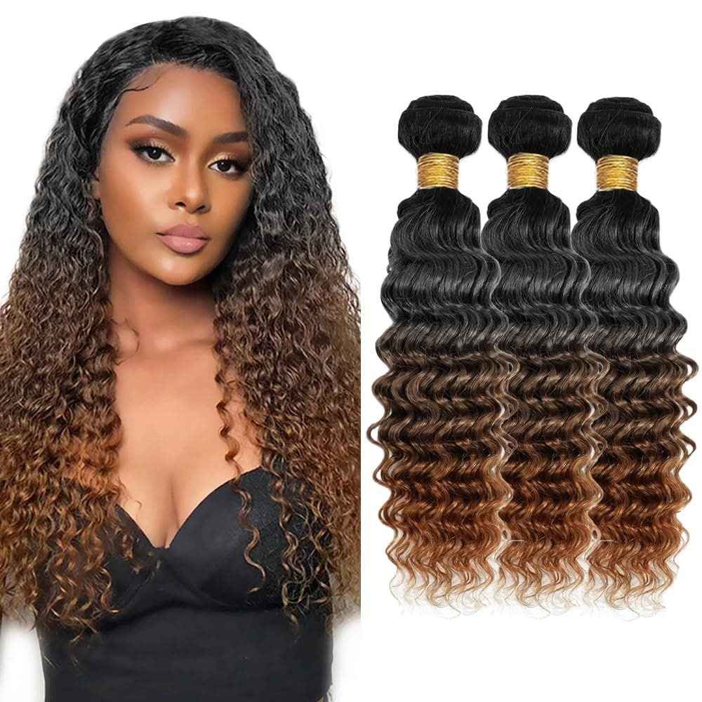 Pacotes de cabelo HuxoWax 1B430 Ombre Brown Deep Wave 45-55cm