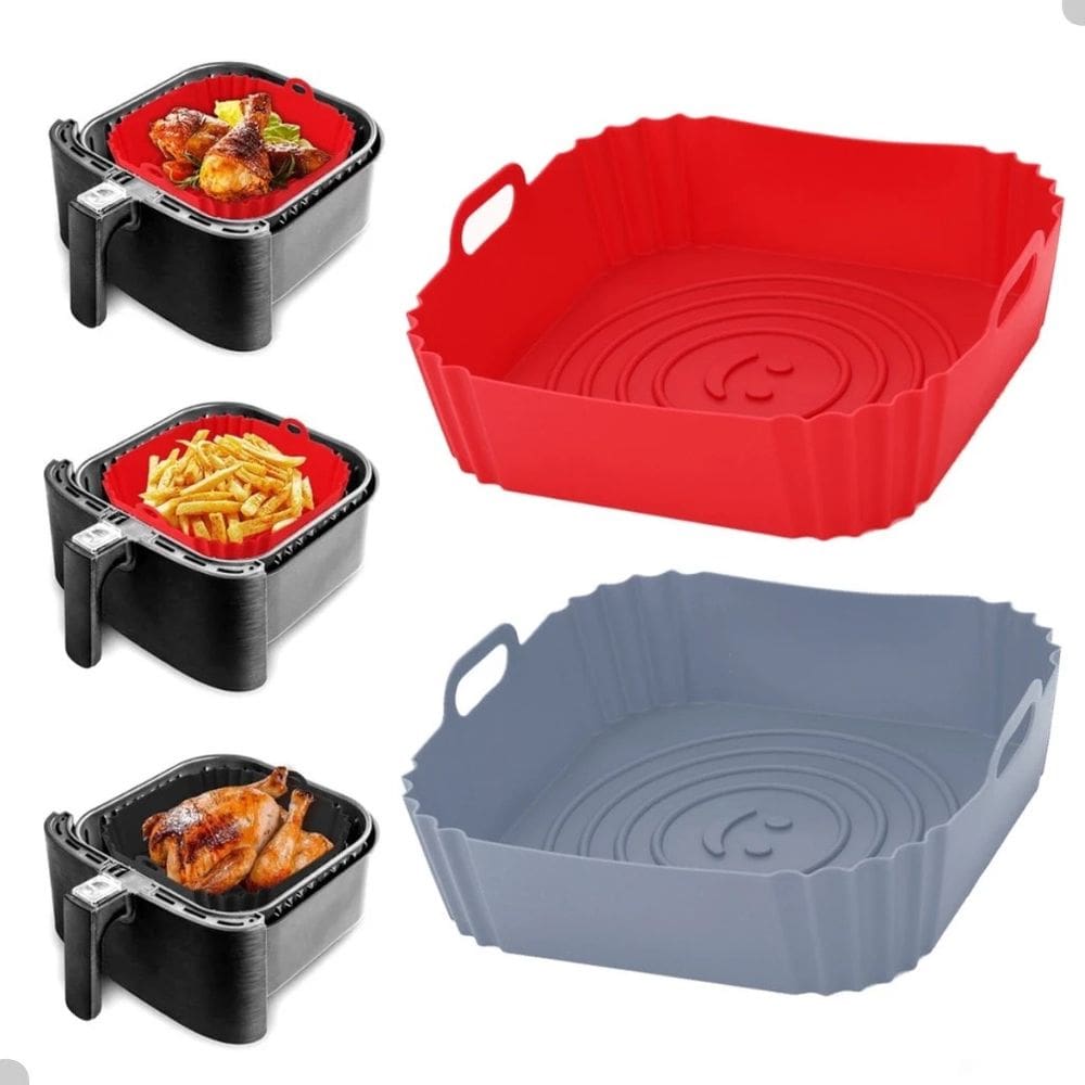 Forma de Silicone Quadrada Antiaderente para Air fryer com alça 21cm