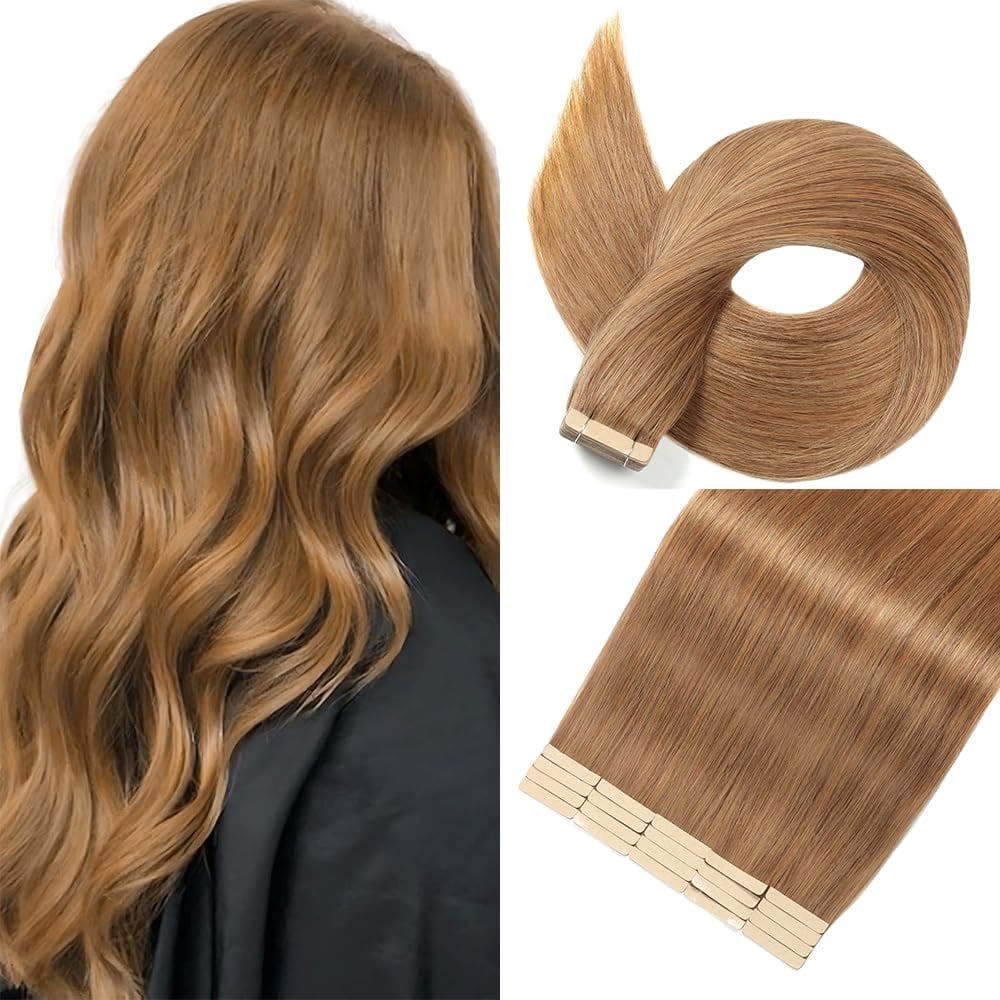 Fita em extensões de cabelo YNSNR Golden Brown 50cm Cabelo humano