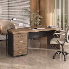 Mesa Tamburato Com Gavetas Le - Nogal/Preto 6127