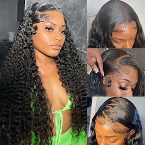 Perucas frontais de renda Aixiang Hair de 16 polegadas Curly Deep Wave