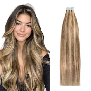 Fita adesiva em extensões de cabelo Lveyan 20" castanho castanho/loiro dourado