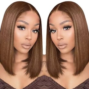Peruca amzhair 40 cm Brown Bob #4 Cabelo humano com renda frontal