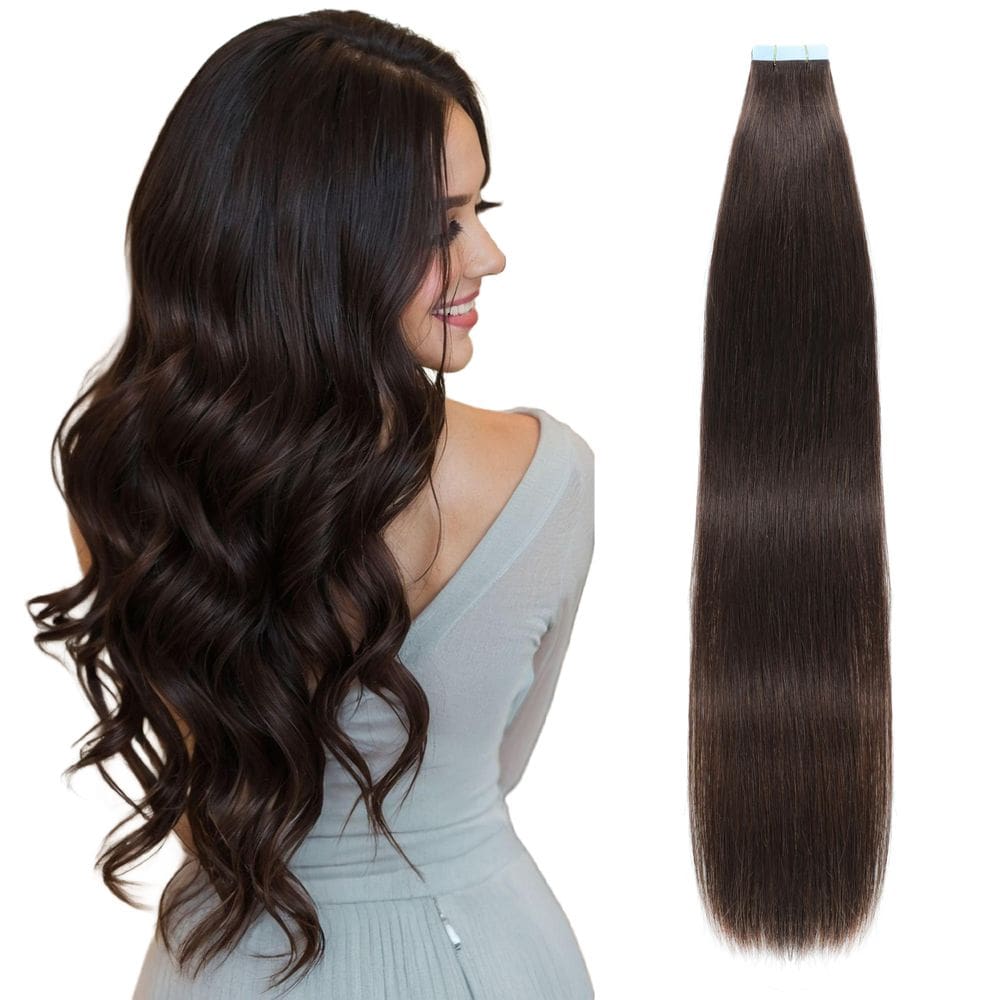 Fita adesiva em extensões de cabelo Lveyan 22 cm, marrom escuro, 20 unidades, 50 g/pacote