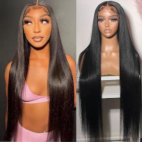 Perucas frontais de renda, fada fofa, 30", cabelo humano liso, 180 densidades