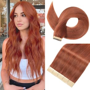 Fita adesiva em extensões de cabelo YNSNR Dark Reddish Auburn 55 cm 20 unidades