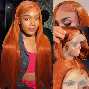 Peruca frontal de renda PANDA ANGEL Ginger Orange Straight 20"