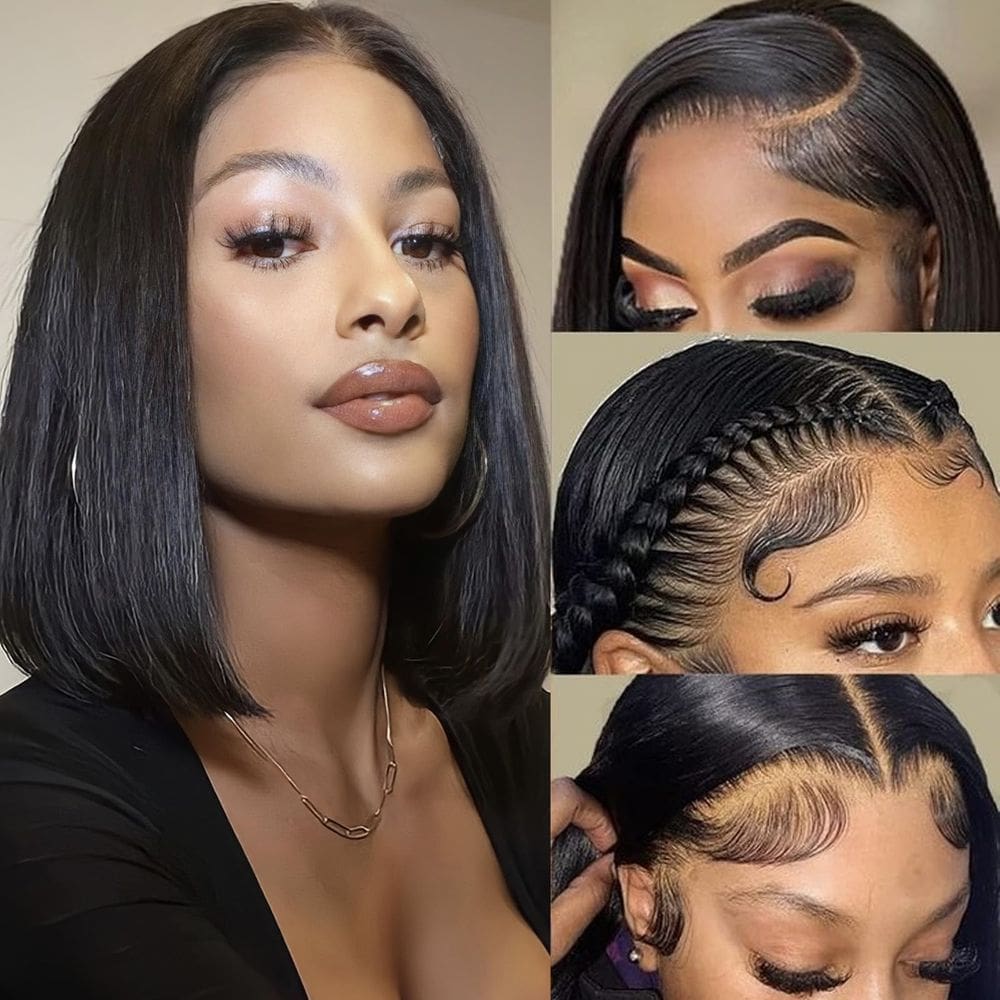 Peruca VYCRAVE Bob Lace Front 100% cabelo humano 180% densidade 16cm