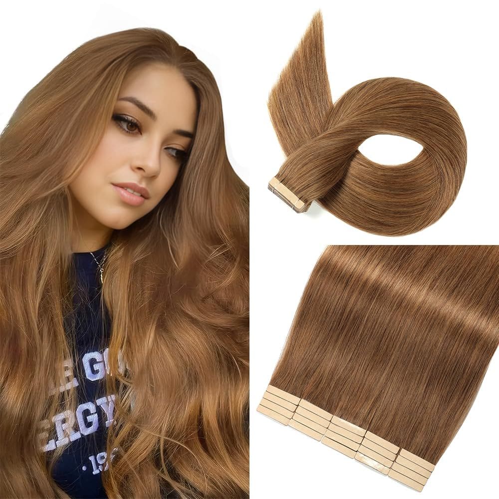 Fita adesiva em extensões de cabelo YNSNR Tawny Brown 56 cm, 20 unidades para mulheres