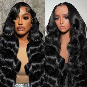 Perucas frontais de renda VKVL Body Wave 100% cabelo humano 20" preto natural