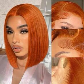 Peruca VYCRAVE Ginger Orange Bob 25cm Cabelo humano 180% de densidade
