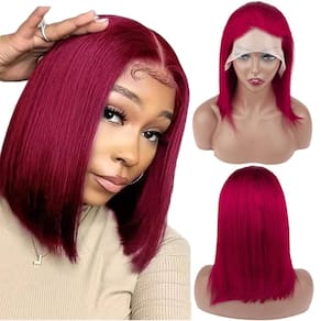Peruca CISWER Burgundy Bob 35cm Cabelo humano 180 de densidade para mulheres
