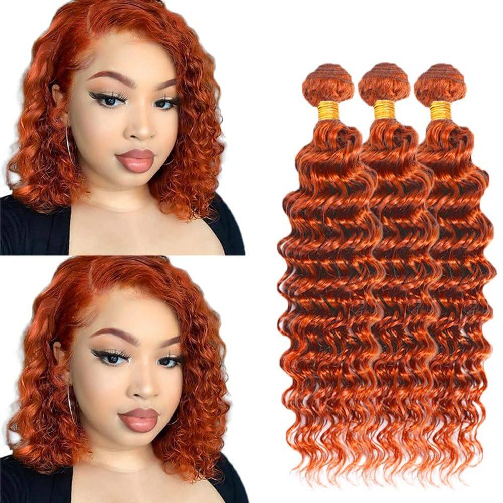 Pacotes de cabelo WuvusNM Ginger Deep Wave 350 Orange 30-40cm