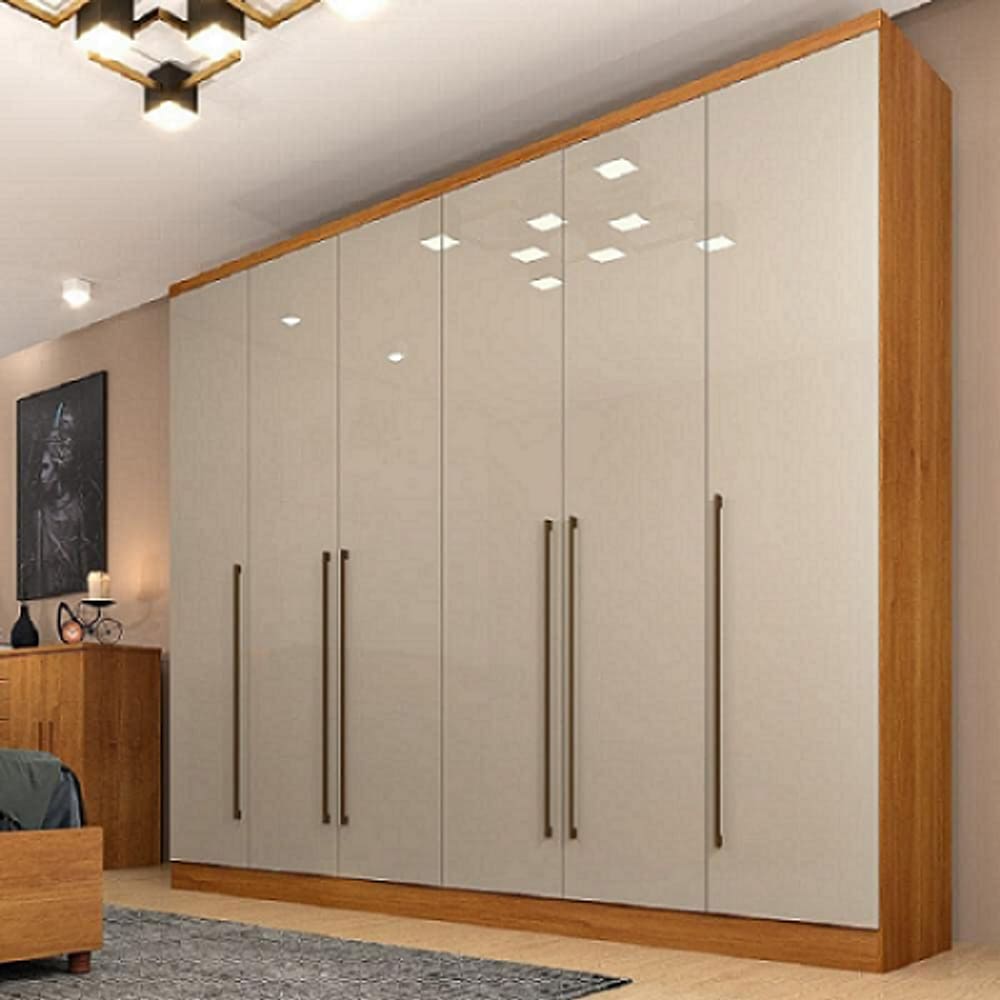 Guarda Roupa Casal 6 Portas 8 Gavetas Porto 270cm Móveis Cinamomo/Off White