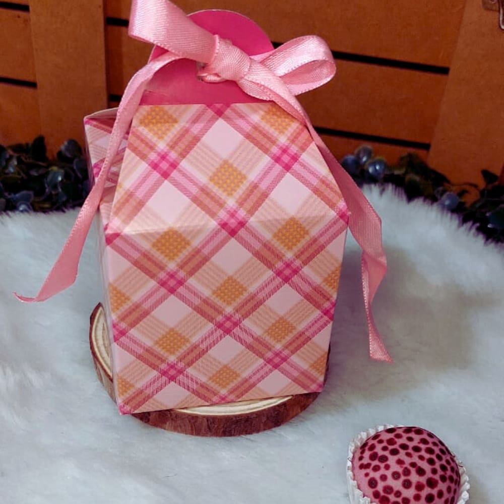 Caixa para docinhos Pink Plaid Carber  c/10 un