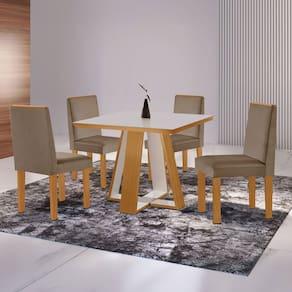 Mesa de Jantar 4 Lugares Tóquio com Vidro Castanho/Cinamomo/Suede Capuccino 17010 - Lj Móveis