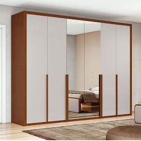 Guarda Roupa Casal Ambiente Imperatore 6 Portas 2 Gavetas Frassino Off White com Espelho – Lopas
