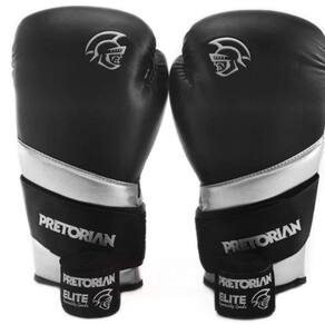 Kit Luvaboxe Muay Thai Elite + Bandagem, Preto/ Prata, 12 Oz