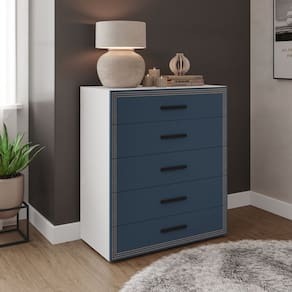 Cômoda 5 Gavetas Móveis 104,2cm 90cm 46cm Valência Branco/Azul