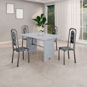 Conjunto de Mesa Tubular 120cm X 75cm Tampo Granito Ocre com 4 Cadeiras Lara Preto/Prata