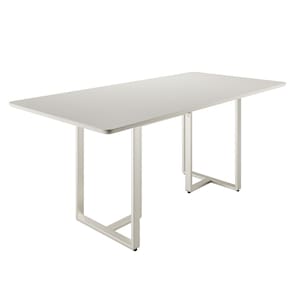 Mesa de Jantar 160cm e Tampo de Vidro Arcadia Off White Fosco/Champanhe