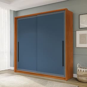 Guarda Roupa 2 Portas de Correr 2 Gavetas Móveis Valência Freijó/Azul