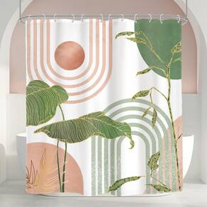 Cortina de chuveiro Glawry Pink/Green Boho 153x180cm com ganchos