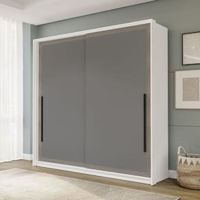 Guarda Roupa 2 Portas de Correr 2 Gavetas Móveis Valência Branco/Cinza
