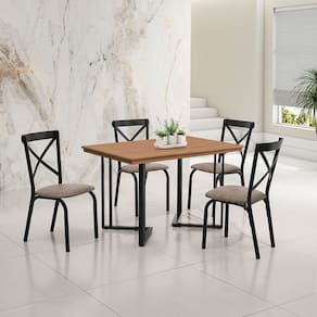 Conjunto Sala de Jantar Industrial Michigan 1,20 Tampo Castanho com 4 Cadeiras Karen Assento Bege
