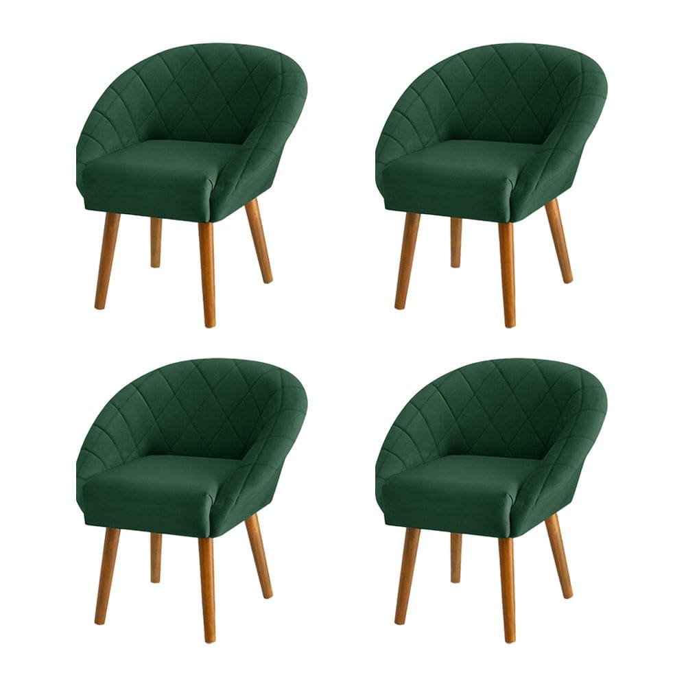 Kit 4 Poltronas Decorativas Giovana Pés Palito Veludo Verde
