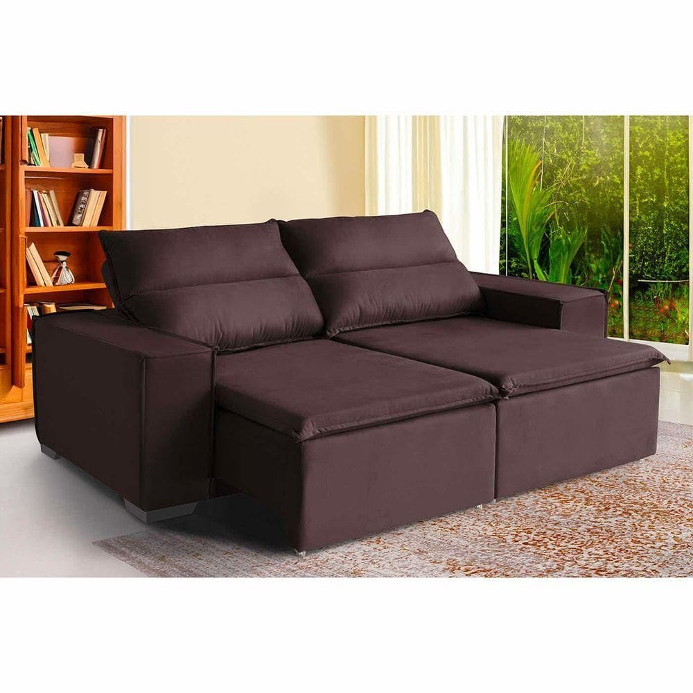 Sofá Paris 6 Lugares 2,90cm Retrátil E Reclinável - De Casa Décor E Estofados Marrom
