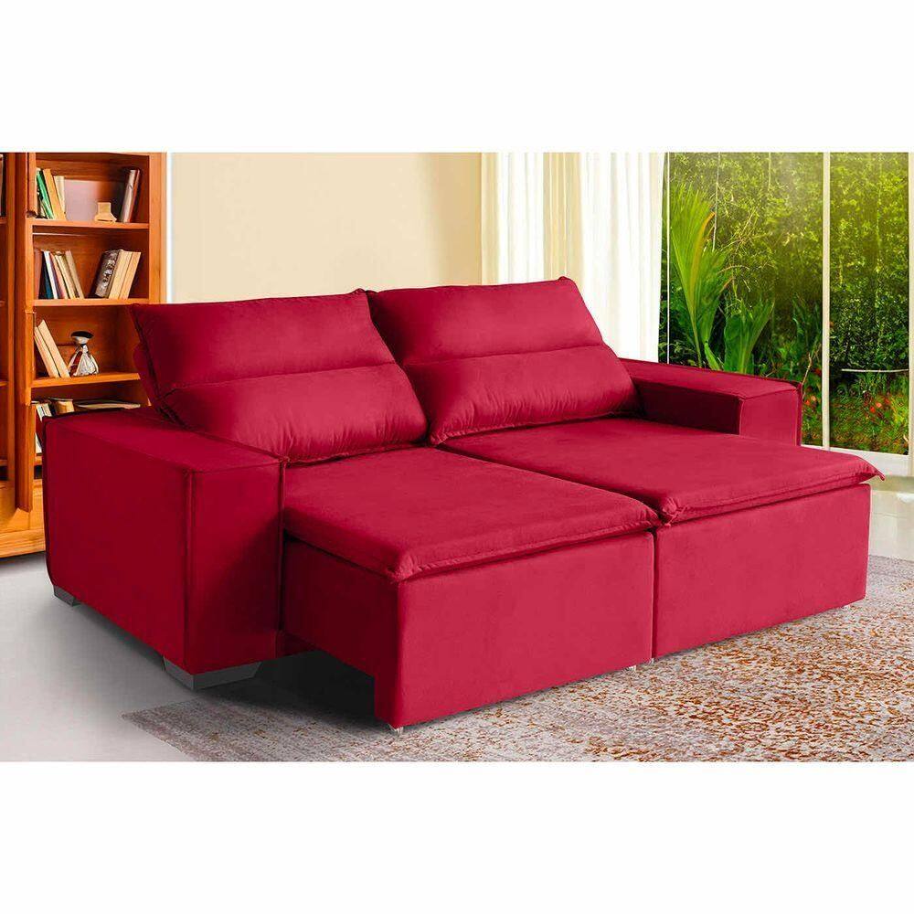 Sofá Paris 4 Lugares 2,20cm Retrátil E Reclinável - De Casa Décor E Estofados Vermelho
