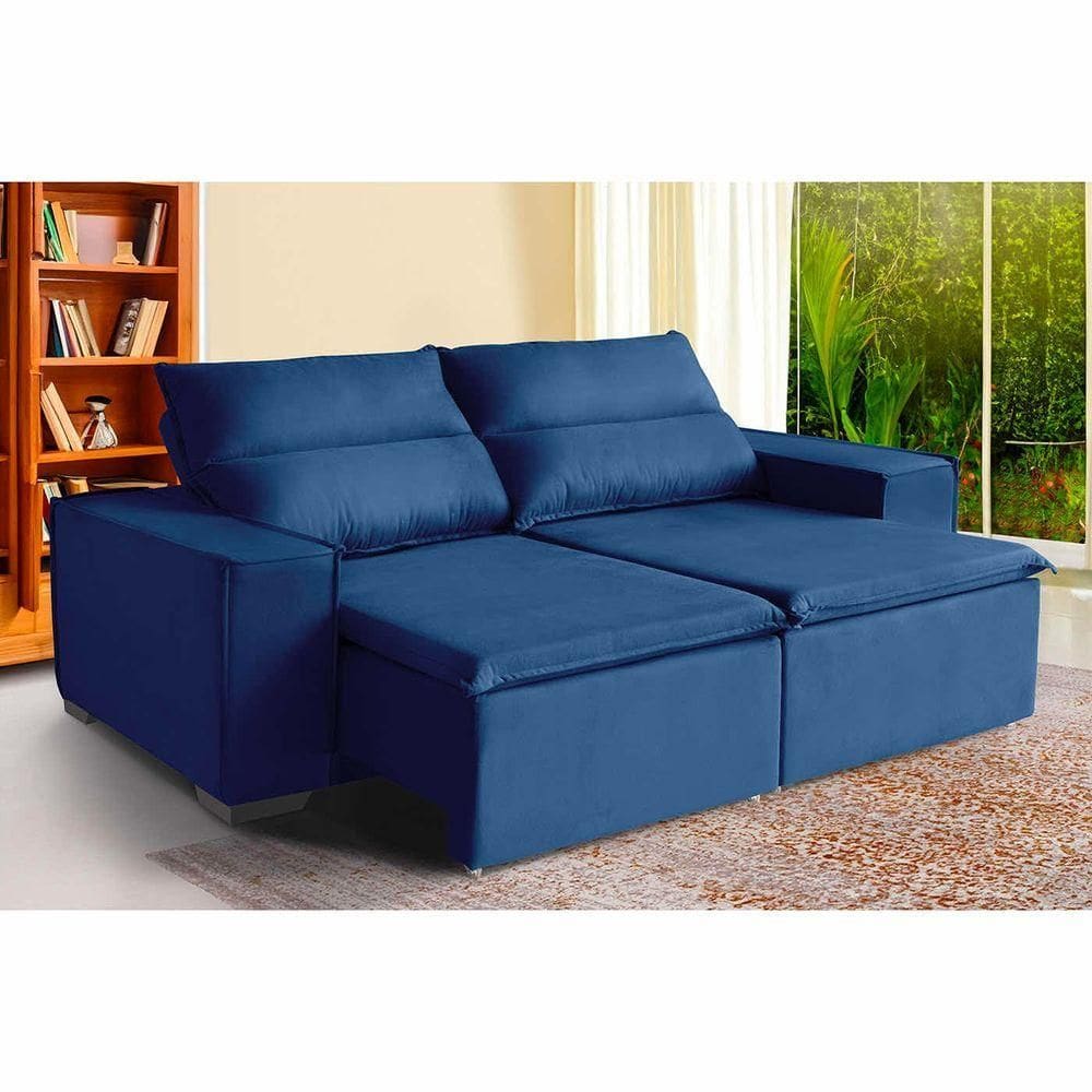 Sofá Paris 6 Lugares 2,90cm Retrátil E Reclinável - De Casa Décor E Estofados Azul