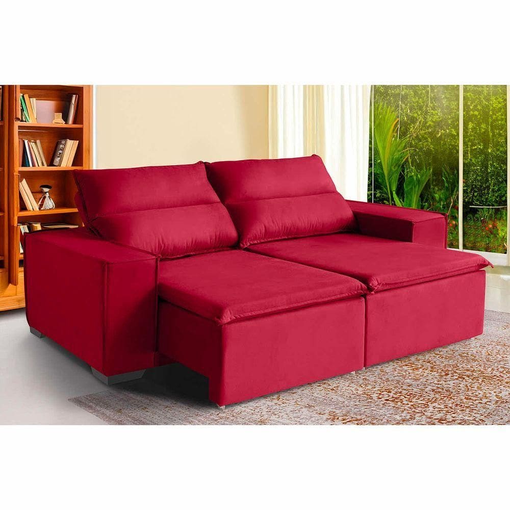 Sofá Paris 6 Lugares 2,90cm Retrátil E Reclinável - De Casa Décor E Estofados Vermelho