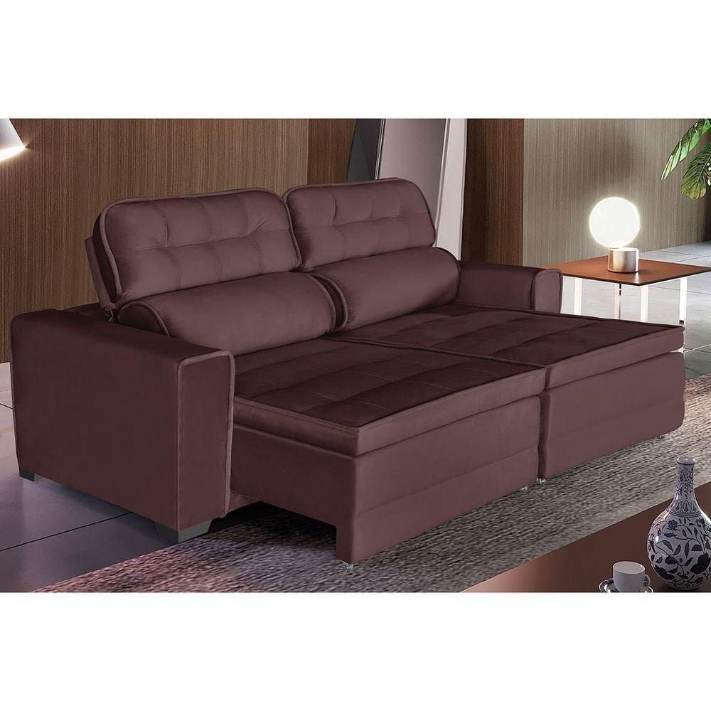 Sofá Império 5 Lugares 2,50cm Retrátil E Reclinável - De Casa Décor E Estofados Marrom
