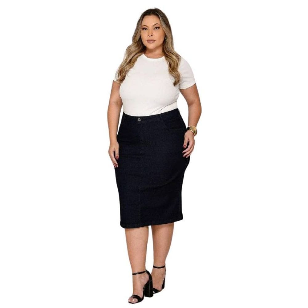 Saia Jeans Escura Shyros Plus Size