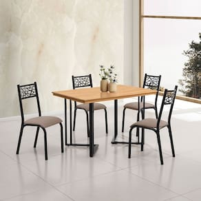 Conjunto Sala de Jantar Industrial Michigan 1,20 Tampo Imbuia com 4 Cadeiras Jasmin Assento Bege
