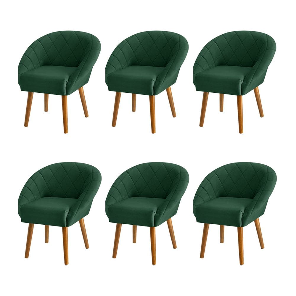 Kit 6 Poltronas Decorativas Giovana Pés Palito Veludo Verde