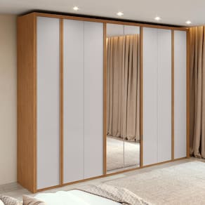 Guarda-Roupa Casal 100% MDF 8 Portas Easy Glow com Espelhos Amendoa Clean/Off White