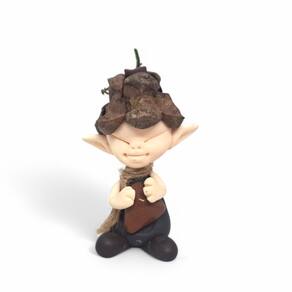 Estátua Duende Feliz Pedra Jaspe Marrom Total Proteção 5 cm