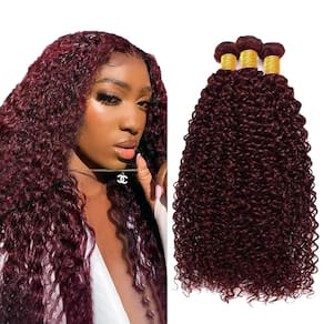 Pacotes de cabelo Vinmdonm Burgundy 99J Kinky Curly 35cm 3 pacotes