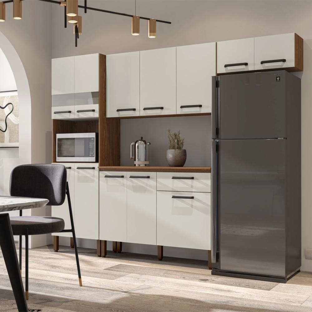 Armário De Cozinha Compacta 12 Portas 1 Gaveta Com Balcão Versalhes Nogueira-off White