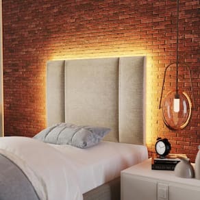Cabeceira Solteiro Estofada Com Led Linho Bege