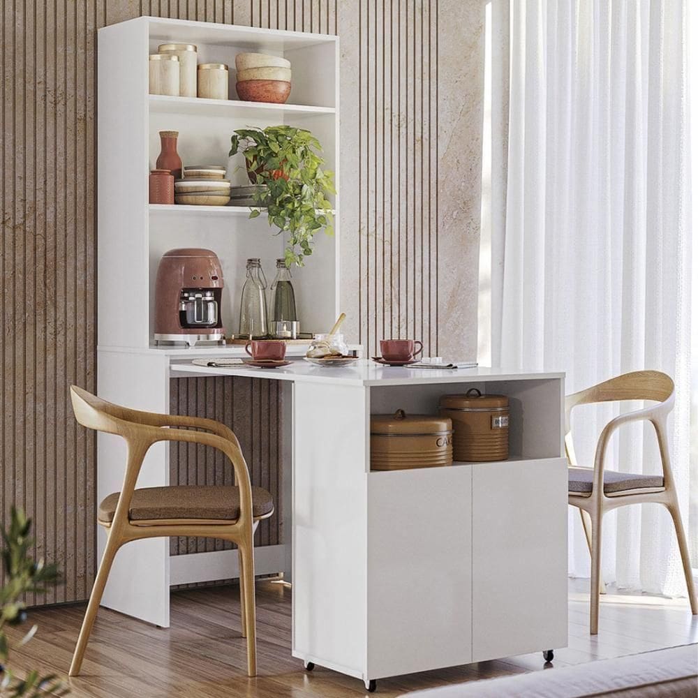 Armário Bancada De Cozinha 2 Portas Com Mesa Retrátil Duo - Branco