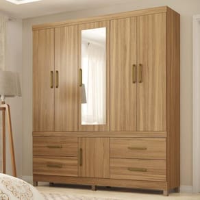 Guarda Roupa Casal 6 Portas Com Espelho E 4 Gavetas Guarujá Amêndola Touch