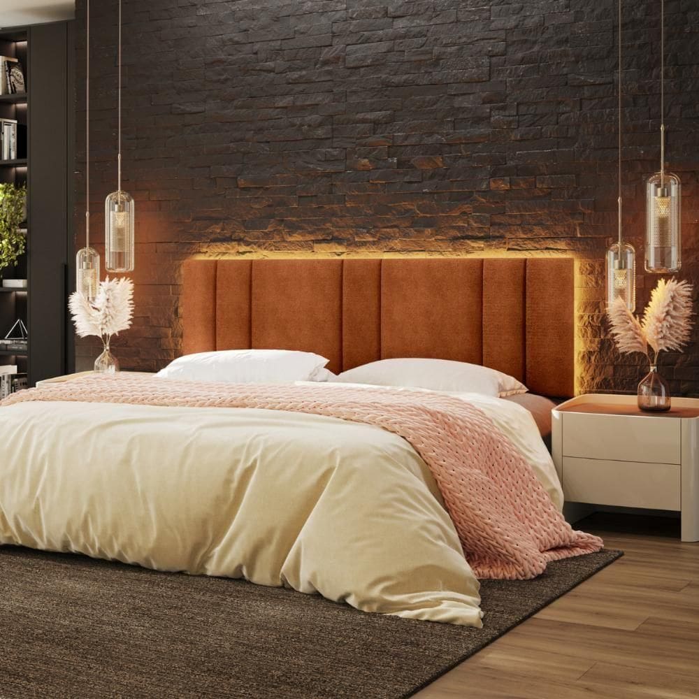 Cabeceira King Estofada Com Led Boucle Teracota